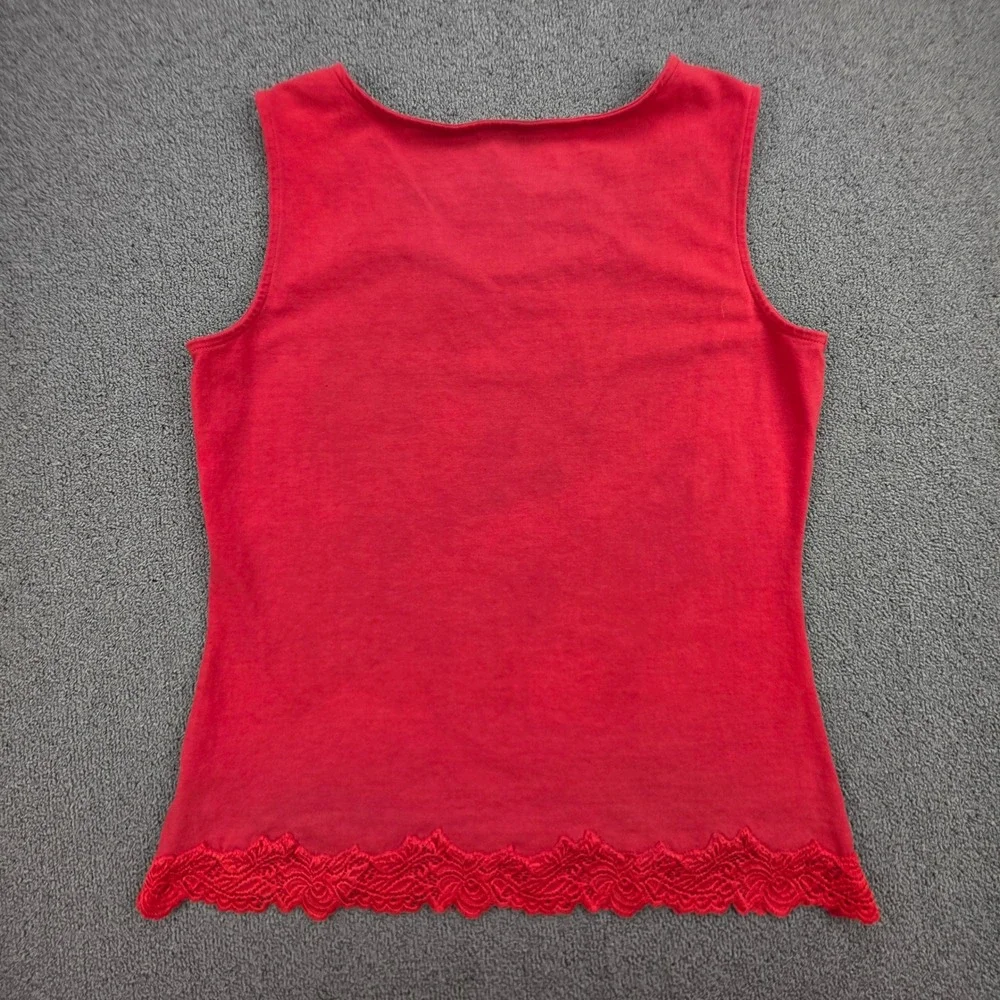 Coldwater Creek Lace Trim‎ Tank Top Women Red Scoop Neck Cotton Blend Stretch S
